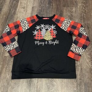 New "For G and PL "size XL Merry & Bright" W/Christmas trees Long Sleeve Top